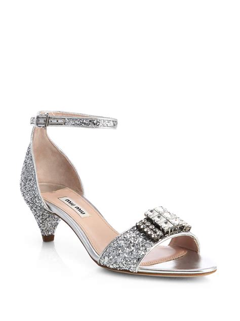 miu miu glitter t strap sandal|Silver Glitter Sandals .